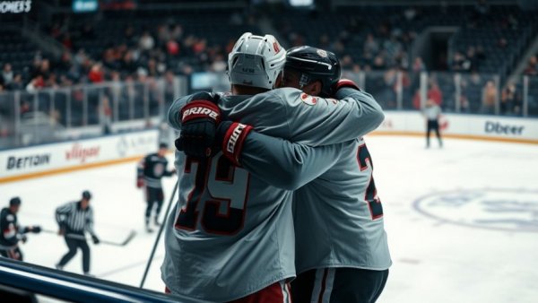 Ice hockey players embracing emotionally on rink, Mark Scheifele Olympic snub.