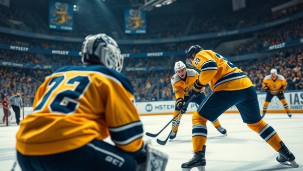 Vancouver Canucks-themed ice hockey game with Sweden vs Finland action.