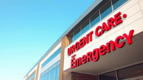 Hospital entrance with 'Urgent Care | Emergency' sign, reflecting suspension of gender-affirming care context.