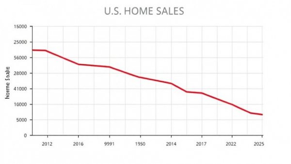Graph showing U.S. home sales decline, potential for home sales recovery 2026.
