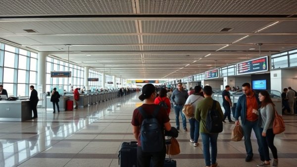 Vancouver airport check-in area with Air India sign and travelers.