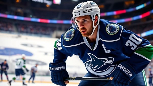 Vancouver Canucks player in action during a hockey game.