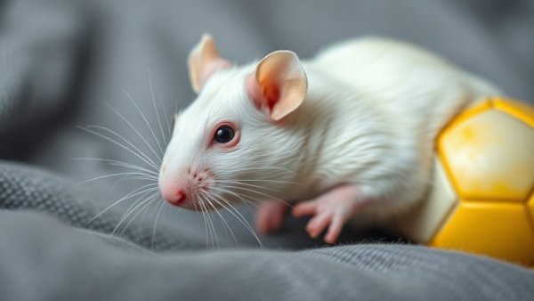 Curious rat with yellow ball; Food and Personality Quizzes.