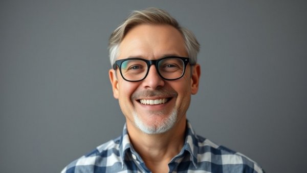 Man smiling in glasses and checked shirt for AI startups procurement