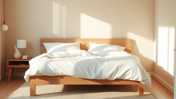 Minimalist bed design in sunlit room, furniture brand in Cherry Creek.