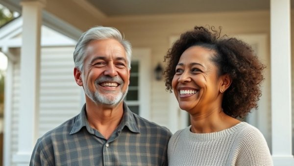 Happy couple on porch in Vancouver, professional advice setting.