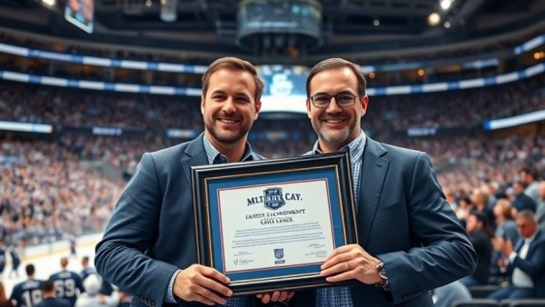 Auston Matthews record breaking achievement celebrated in hockey arena.