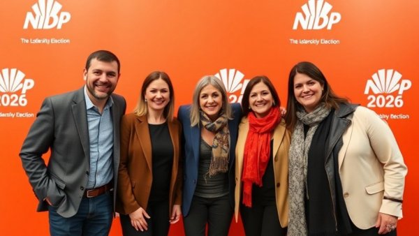 Group at NDP leadership election 2026 event, smiling together.