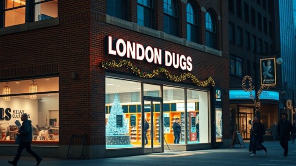 Vancouver local news scene at London Drugs in evening with decorations.