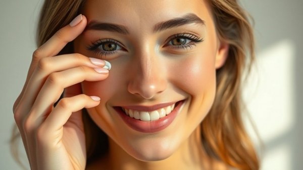 Woman applying cream for puffy tired eyes remedy, skincare.
