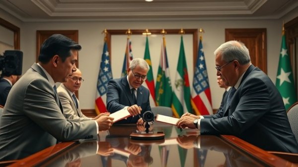 Officials signing B.C. Washington friendship accord at a formal meeting.