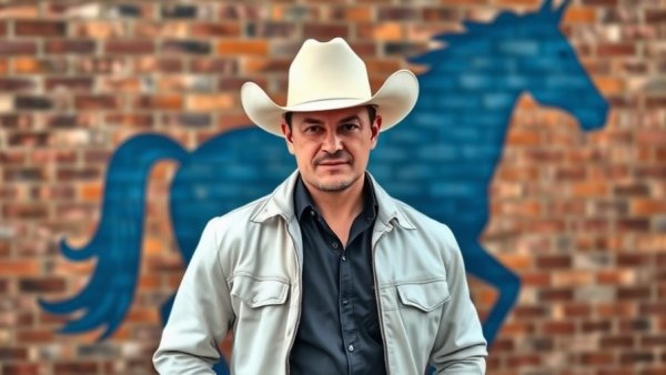 Confident figure with cowboy hat in Denver's entertainment theme.