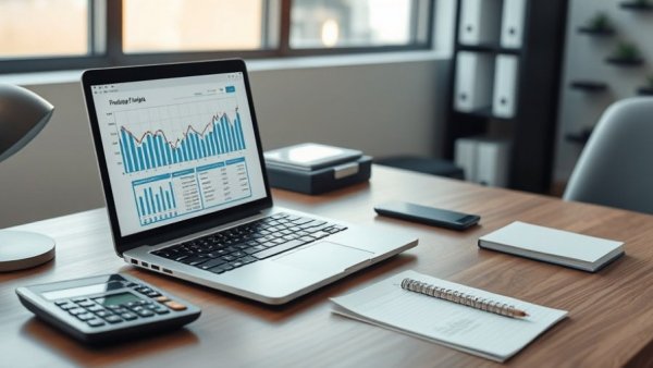 Desk with laptop showing financial graphs, 7-Day Financial Reset.