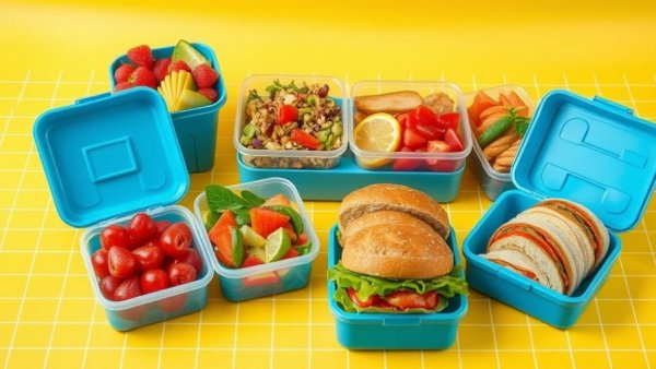 Vibrant lunchboxes with fresh fruits and veggies, lunch packing tips.