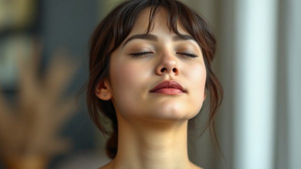 Woman experiencing blissful emotional release through breathwork practice.