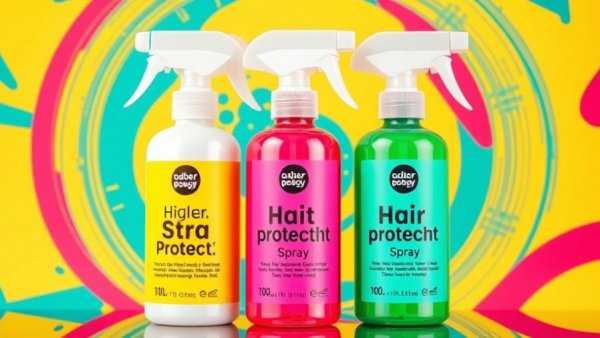 Selection of best heat protectant sprays in colorful bottles against vibrant background.