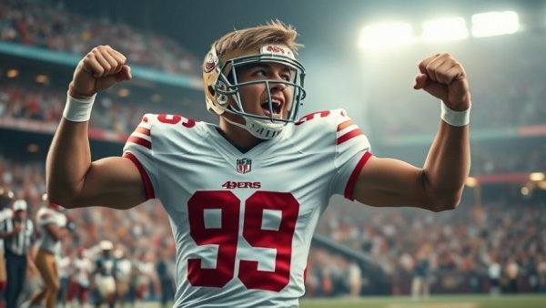 49ers playoff game player celebrates with intensity.