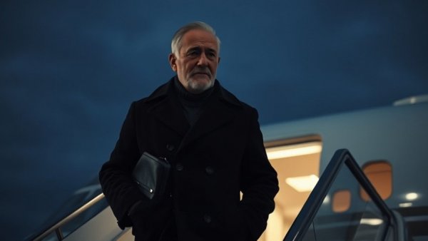 ExxonMobil investment in Venezuela: Man boarding jet at night.