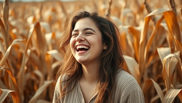 Joyful woman in a cornfield for astrology forecast January 2026.