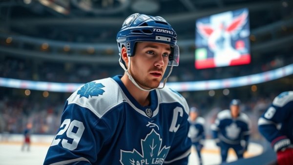 Toronto Maple Leafs player in game focus, team revival moment.