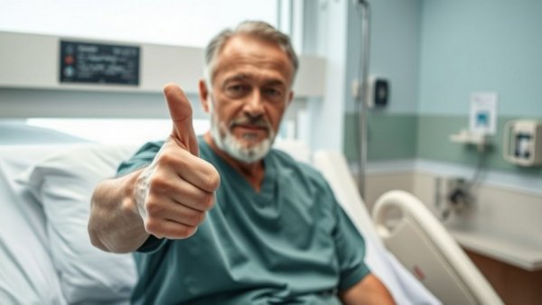 Middle-aged patient showing dissatisfaction in hospital bed.