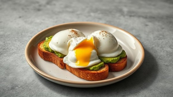 Poached eggs on avocado toast with elegant presentation.