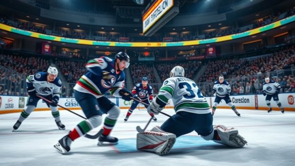 Vancouver NHL ice hockey game action with Canucks players