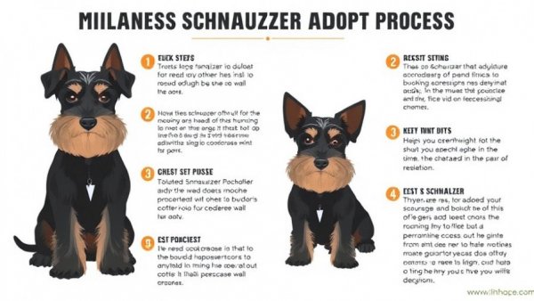 Infographic on Miniature Schnauzer puppy adoption process and steps.