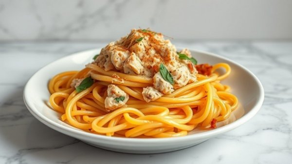 Canned tuna pasta recipe served in a bowl, capturing its delicious appeal.
