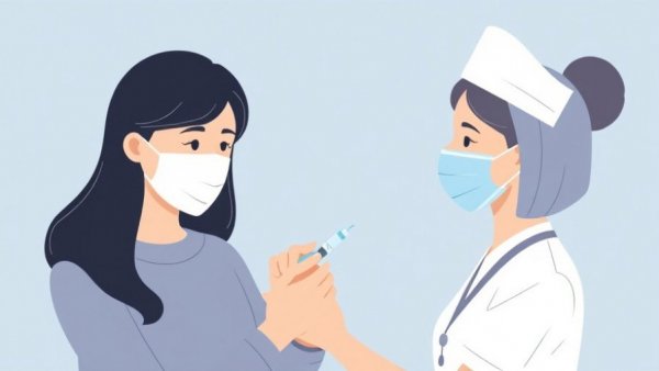 Minimalistic illustration of a flu vaccination with masked women, related to Colorado flu hospitalizations.