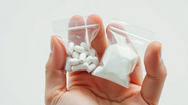 Close-up of hand with drug bags related to B.C. drug decriminalization pilot program.