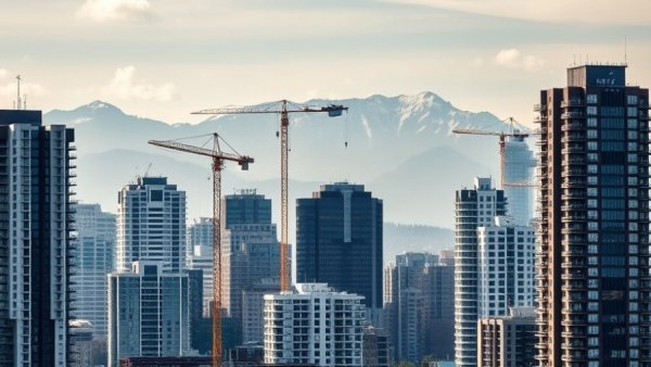 Modern condos under construction in Metro Vancouver skyline.