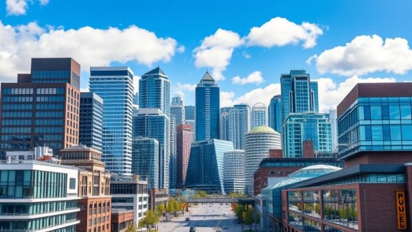 Dynamic Vancouver business cityscape with modern architecture.