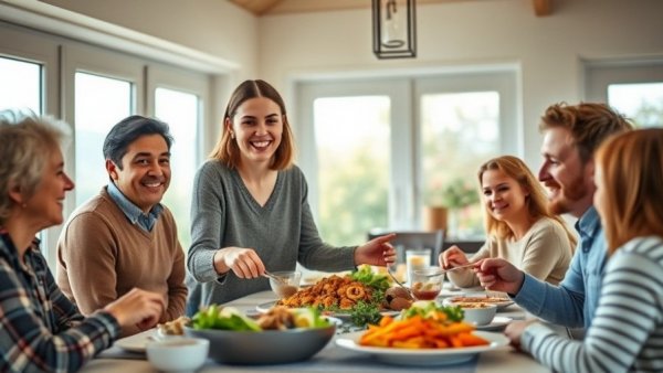 Joyful family dinner gathering highlighting Brazilian supercentenarians' longevity.