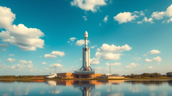 Artemis II Moon Mission rocket on launch pad with water reflection.
