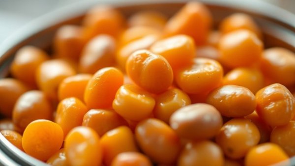 High-protein canned foods: close-up of beans in an opened can.