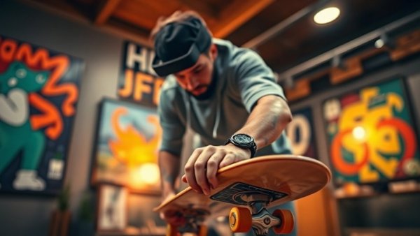 Denver fingerboarding community member practicing tricks indoors.