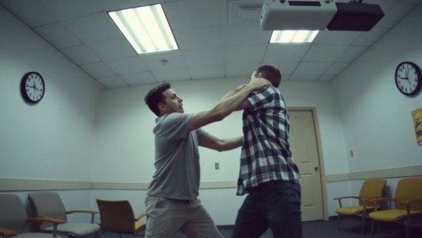 Denver local news captures altercation in break room setting.