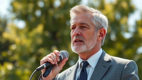 Speaker discusses project outdoors, North Coast Transmission Line LNG Project.