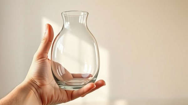 Hand holding glass vase and paint for drip painting technique decor.