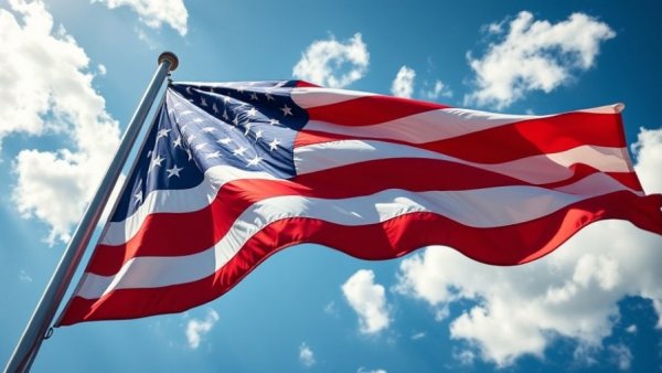 American flag waving in clear Denver sky during the freedom plane national tour.
