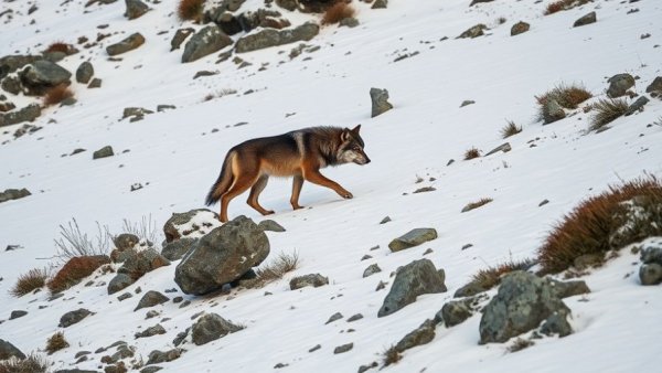 Colorado wolf translocation news: Wolf on a snowy hillside.