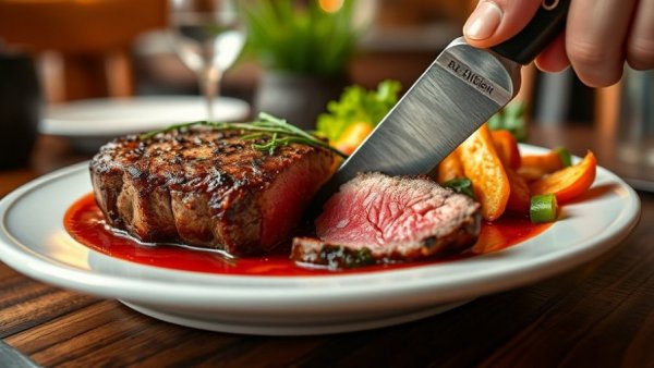 Gourmet steak dish being sliced, ideal to add more iron to your diet.