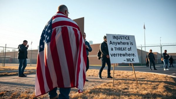 Protesters at new immigration detention facility in Hudson with signs.