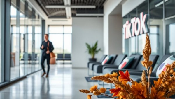 Modern TikTok office setting with individual, TikTok Canada shutdown order context