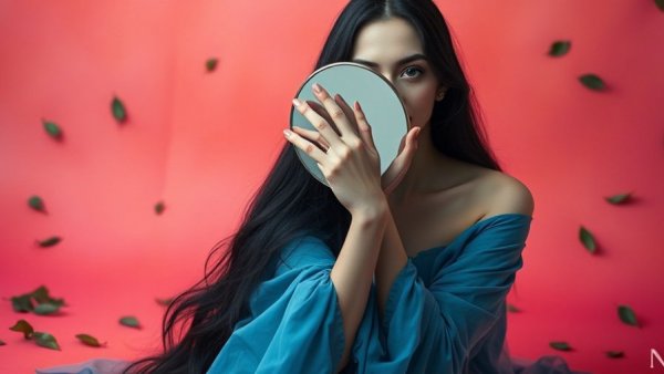 Illustration representing myths and facts about Narcissistic Personality Disorder, surreal imagery.