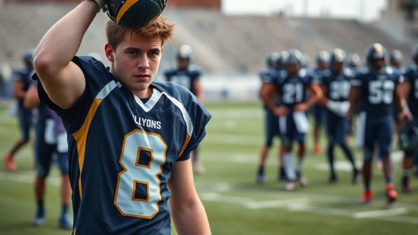Denver local news: Athlete in navy shirt with number 8 holding helmet.