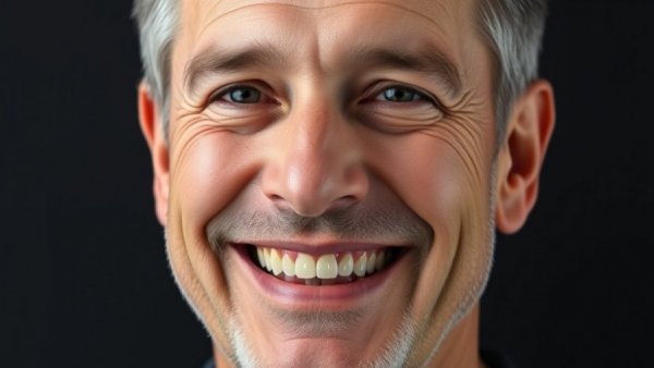 Portrait of a middle-aged man smiling with a dark background.