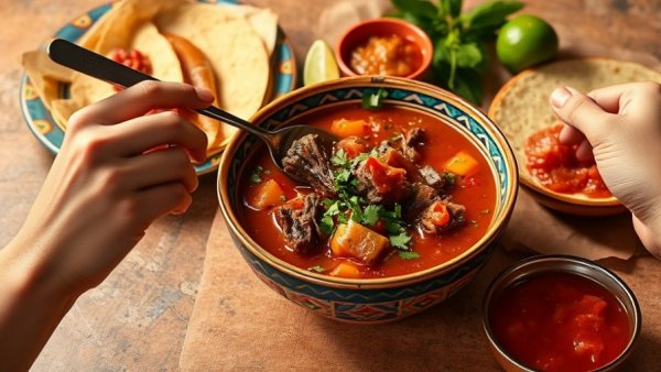 Colorful Mexican meal with beef tongue tacos and vibrant accompaniments.