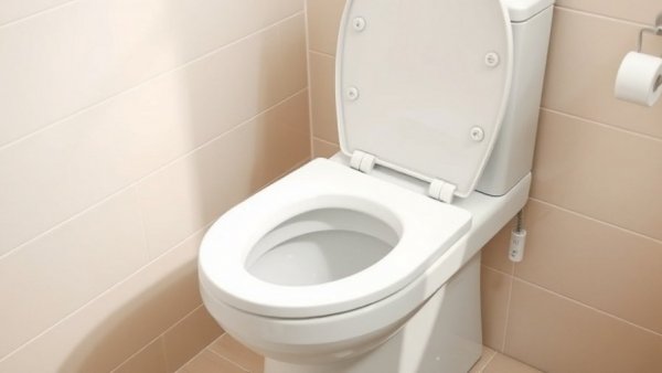 Modern toilet with dish soap cleaning tip in Vancouver bathroom.